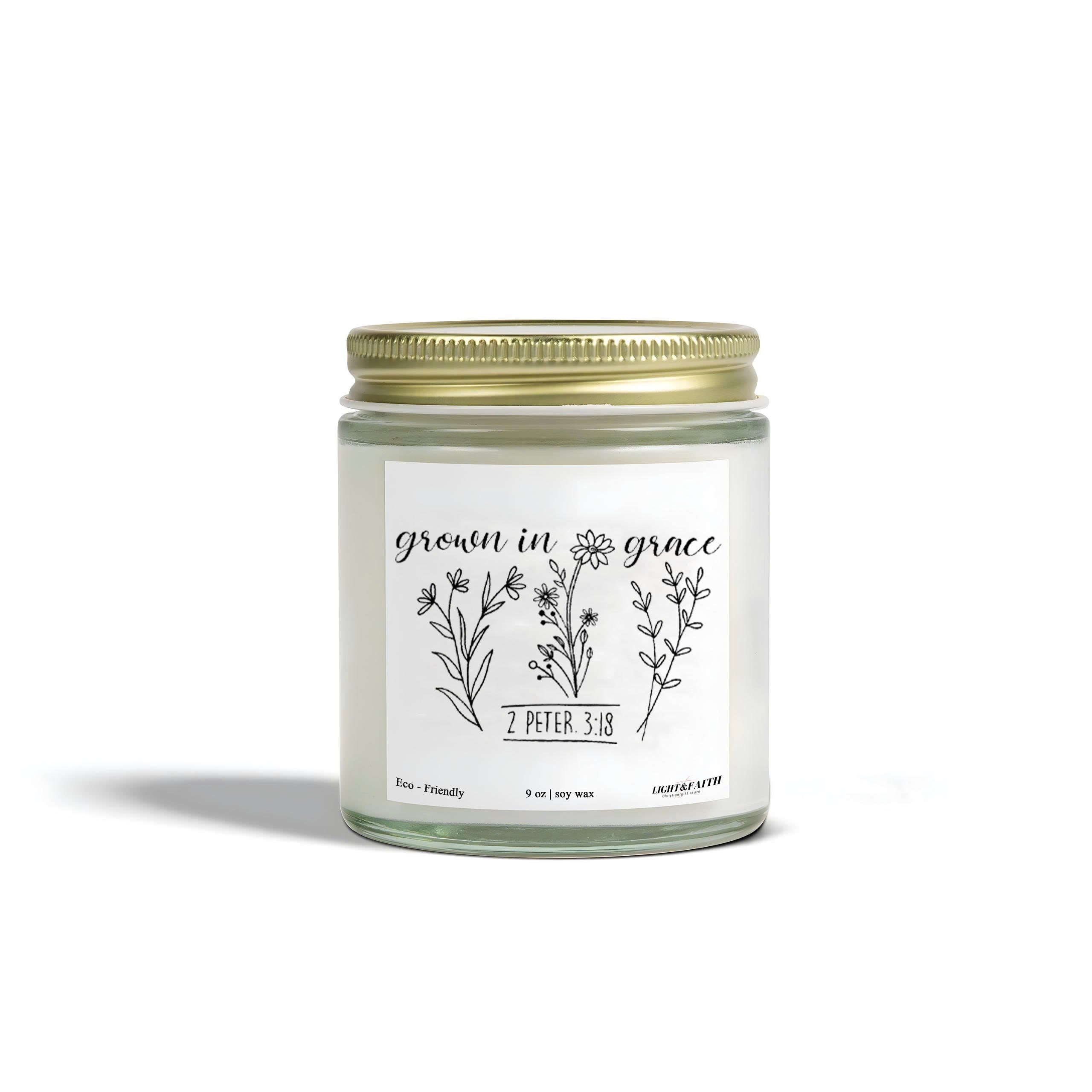 Grown in Grace Christian Candle, 2 Peter 3:18 Bible Verse, Inspirational Gift for Women, Uplifting Candle for Spiritual Growth CDLAF20